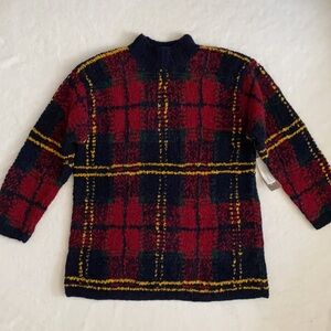 {VTG/NWT} Jones New York | Chunky Hand Knit Wool Blend Plaid Mock Neck Sweater M